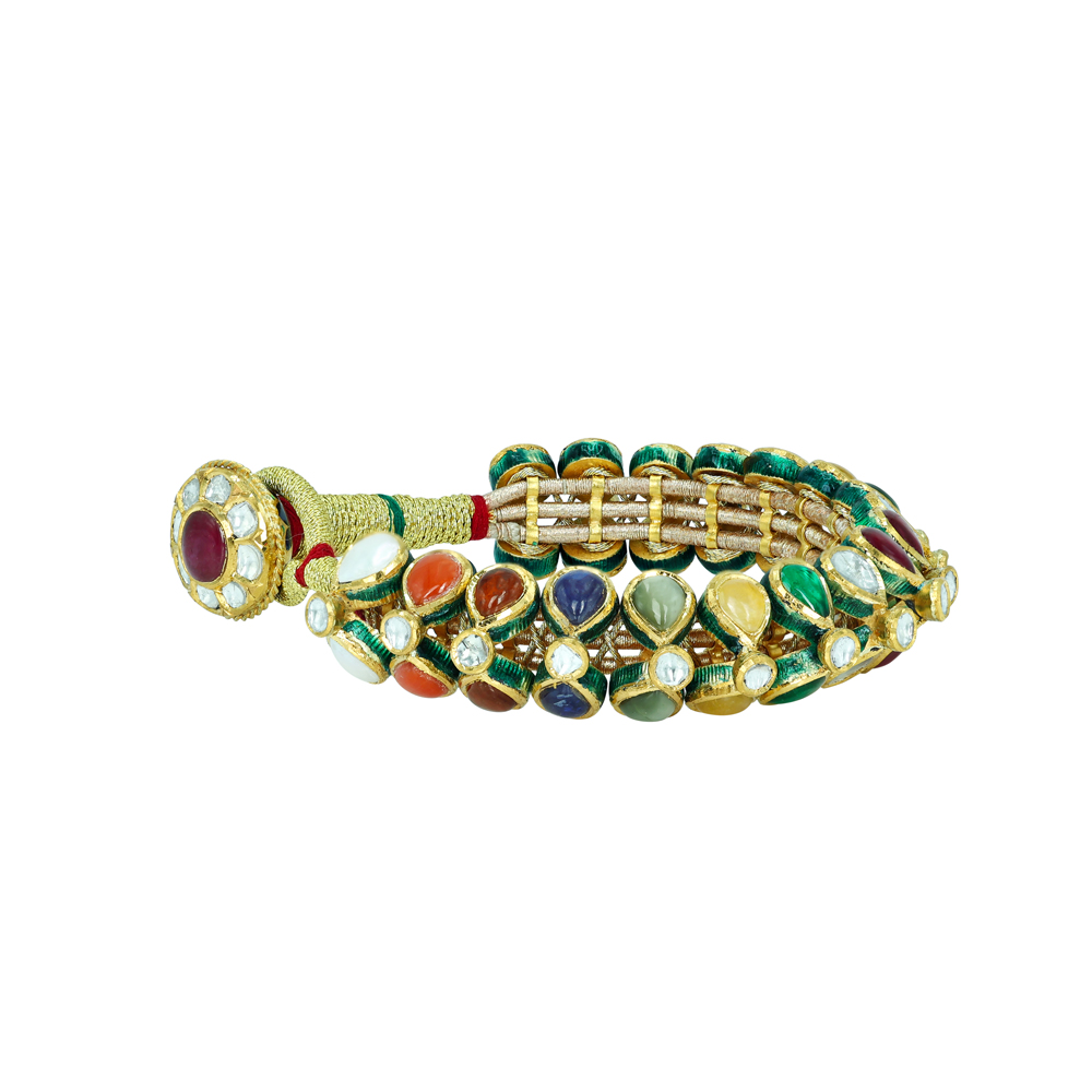 Navratna Gemstone Bracelet with Adjustable Tie